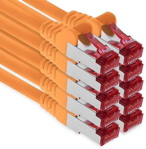 1m - naranja - 10 piezas - CAT.6 Ethernet LAN cable de red SET 1000 Mbit/s Patchkabel CAT.6 S-FTP PIMF compatible con CAT5 CAT6a CAT7 CAT8