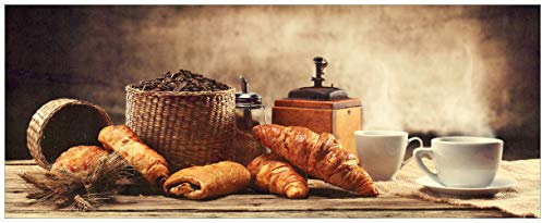 Wallario Glasbild Französisches Frühstück mit Café und Croissants - 50 x 125 cm Wandbilder Glas in Premium-Qualität: Brillante Farben, freischwebende Optik