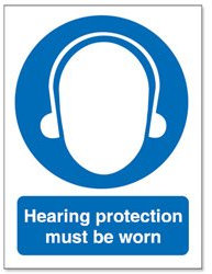 Seco Hearing Protection Must Be Worn Sign, 150mm x 200mm - 1mm Semi Rigid Plastic