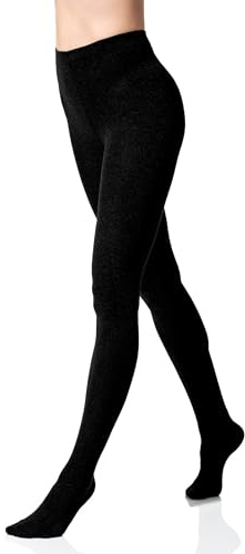 Yenita Warme Damen Baumwoll Strumpfhose, Strickstrumpfhose Uni Farben, schwarz, 44-46