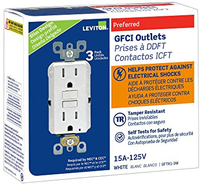 Leviton Smartest Self-Test SmartlockPro Slim GFCI Tamper-Resistant Receptacle with LED Indicator (3 Pack), GFTR1-3W, White