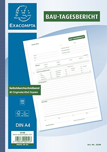 Exacompta 254B 120er Pack Bau-Tagesbericht DIN A4 3 x 40 Blatt selbstdurchschreibend ideal für eine einfacher und schnelle Berichterstattung
