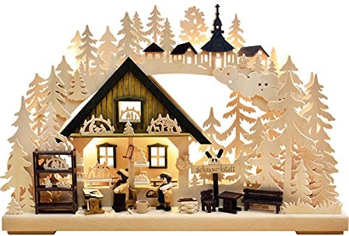 Ratags 3D Schwibbogen - Schwibbogenwerkstatt - 43x30x7cm, Handgefertigt in Deutschland, Holzfarben, Weihnachtlicher Kerzenhalter