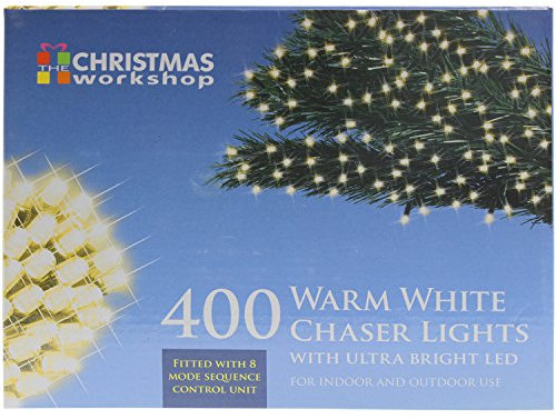 The Christmas Workshop 76180 400 Warm White LED Chaser Christmas Lights/Indoor or Outdoor Fairy Lights / 27.9 Metres / 8 Light Modes/Great for Christmas, Weddings & Gardens