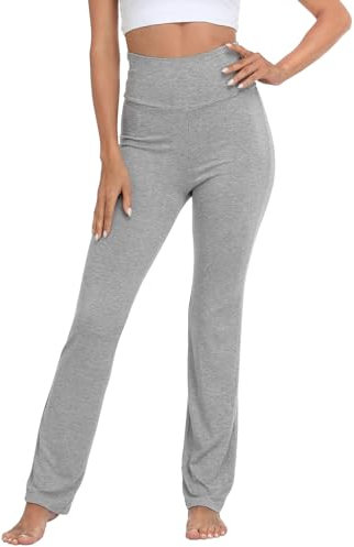 HDE Schlaghose, Leggings, Damen, an Taille umgeschlagen, für Yoga/ Loungewear/ Workout Gr. S, Grau meliert