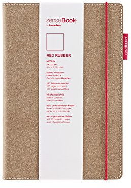 transotype senseBook RED RUBBER Design Notizbuch, medium - ca. A5, blanko, weitere Varianten auswählbar, mit rotem Gummiband, edles Rinderleder