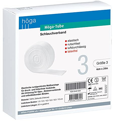 Höga Tube Schlauchverband elastisch rutschfest luftdurchlässig Größe 3 4 cm x 20 m Stück, Weiß