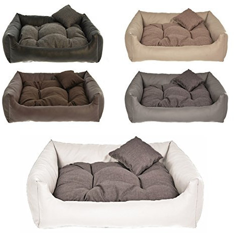 Hundebett Kunst Leder Hundekissen Hundesofa Katzenbett Hundekorb M L XL XXL XXXL (XL (ca. 90x75 cm), Weiss)