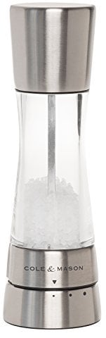 Cole & Mason Derwent Salt Mill, Adjustable Ceramic Grind Mechanism, Gourmet Precision+, Stainless Steel/Acrylic, 190 mm, Single, Includes 1 x Salt Grinder
