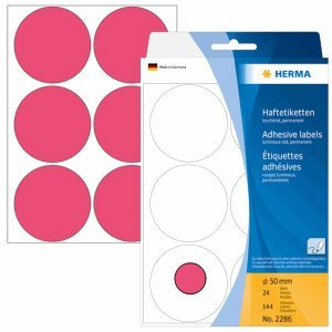 HERMA Multi-purpose labels/colour dots Ø 50mm round luminous red paper matt hand inscription 144 pcs. - Self-Adhesive Labels (Red, Circle, Cellulose, Paper, Germany, 50mm, 50mm) mm)