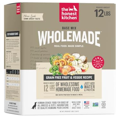The Honest Kitchen Wholemade Grain Free Dog Food Base Mix, Veggie & Fruit, Human Grade, Easy Homemade Dog Food Starter, Just Add Water, Topper for Dry or Wet Dog Food, 3 lb Bag Makes 12 lbs