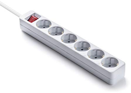Famatel IC-9/706 Regletas 6 Interruptor de Encendido | 1,5 Metros | hasta 3500W | Protección Infantil | Base enchufes Múltiple | Orientación Tomas a 45o | Evita consumos Fantasma, Blanco