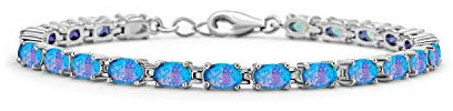 Bling Jewelry Einfaches Strang Erstelltes Blaues Opal Tennisarmband Für Frauen .925 Sterling Silber Oktober Geburtsstein 7, 7,5 Zoll