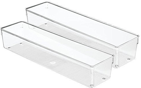 iDesign 53030M2EU Linus Besteckkasten Schubladeneinsatz für Besteck, Pfannenwender, Kleinkram - 2 Stück, 10,16 x 40,64 x 7,62 cm, Durchsichtig, Plastik, Clear