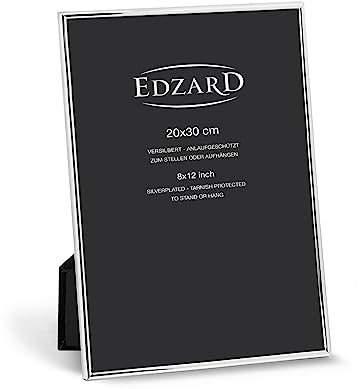 EDZARD Bilderrahmen Genua für Foto 20 x 30 cm (ca. DIN A4), edel versilbert, anlaufgeschützt, mit Samtrücken, inkl. 2 Aufhängern, Fotorahmen zum Stellen und Hängen
