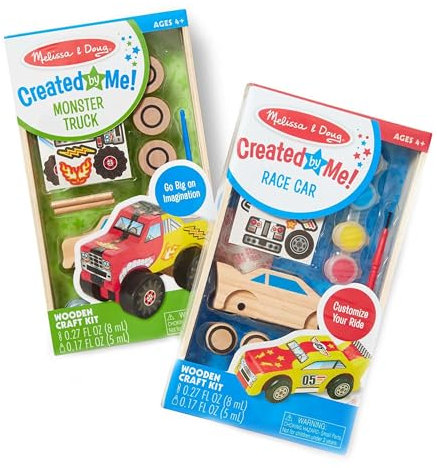 Melissa & Doug Decorate-Your-Own Wooden Craft Kits Set - Race Car and Monster Truck
