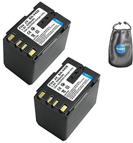 amsahr Digital Replacement Camera and Camcorder Battery for JVC BN: V428, V428U, V408, V408U Pack of-2 - Includes Lens Accessories Pouch