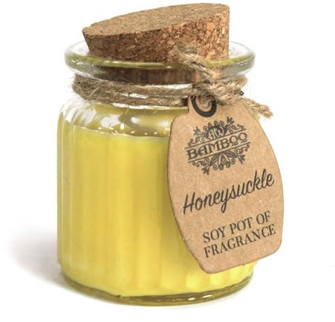 Bamboo 100% Sojawachs Kerze im Glas mit Korkdeckel - Vegan / 100% Natürlich (Geissblatt)