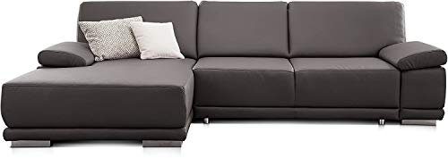 CAVADORE Eckcouch Corianne in Kunstleder / Sofa in L-Form mit verstellbaren Armlehnen und Longchair / 282 x 80 x 162 / Lederimitat, grau
