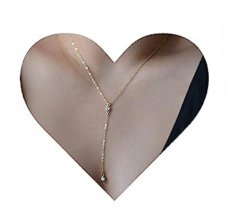 Yheakne Boho Collana di cristallo a strati Collana lunga in oro con catena a Y Collana minimalista Cz Lariat Collana per donne e ragazze (oro)
