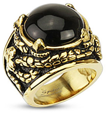 BlackAmazement Edelstahl Ring Onyx Drachen Klaue Auge Gold Schwarz Cast Band Herren (71 (22.6))