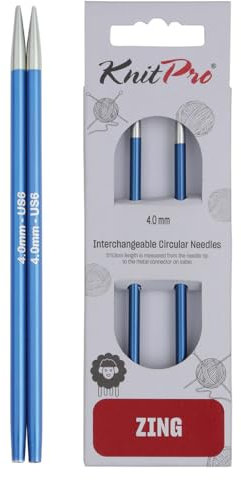 KnitPro wechselbare Nadelspitzen ZING kurz, 4,00mm Austauschbare Strickspitzen, Aluminium, Blau, 8.7cm / 4mm, 8.7cm / 4.00mm