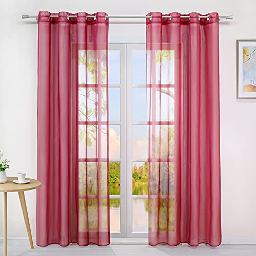 Yujiao Mao Voile Vorhang Ösen Gardinen Schal Uni Transparent Ösenvorhang 1er-Pack BxH 140x245cm Beere