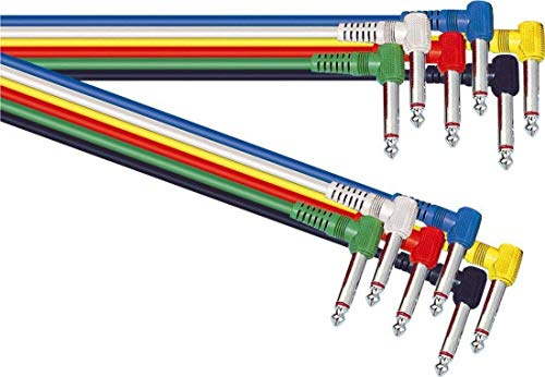 6 Coloured 6.3mm Jack Guitar Patch Leads 0.6m 1/4