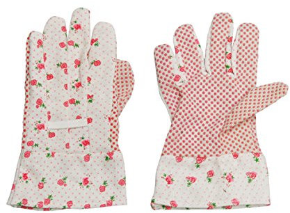 Xclou Gartenhandschuhe mit Rosenaufdruck, Universalhandschuhe mit dunkelroten Gumminoppen, Handschuh für Arbeitsschutz, Fingerschutz, Größe 7 (S), ca. 23 x 10 x 1 cm, rot