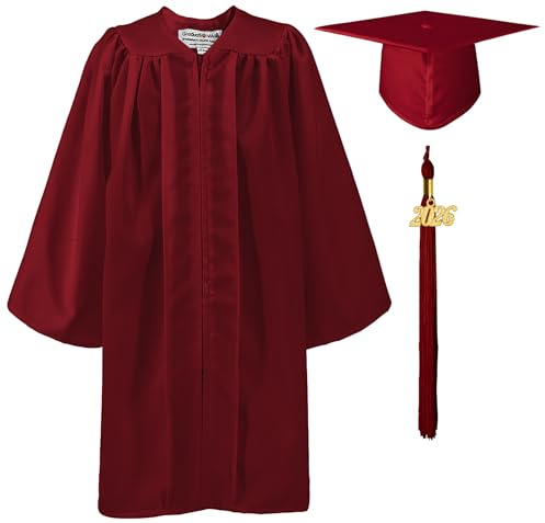GraduationMall Matte Nursery Graduation Cap and Gown for Kids with 2025 Tassel Kindergarten Preschool Graduation Hat Maroon 33(123-130cm)