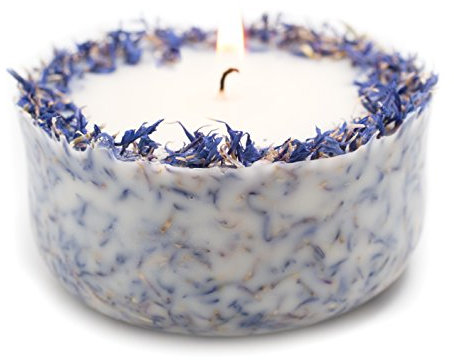 Duftkerze Soja Lavendel Beige Blau Kerze aus Bio Sojawachs vegan ätherisches Lavendel Öl Geschenk Aromatherapie