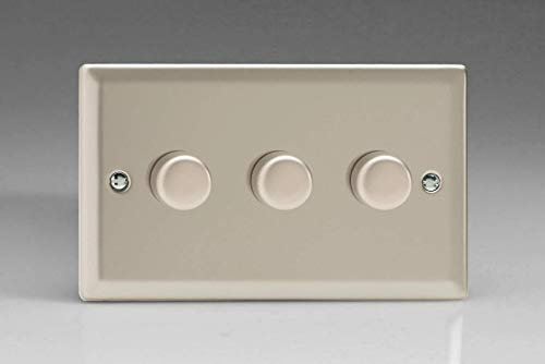 JNDP303 Varilight V-Pro Series 3-Gang 2-Way Push-On/Off Rotary LED Dimmer 3 x 10-250W (Max 30 LEDs) (Twin Plate), Classic Satin Chrome