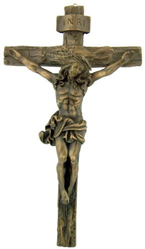 Roman Antikes Bronze-Kruzifix zum Aufhängen an der Wand, INRI Christus-Kreuz, Heimbüro-Statue, Figur