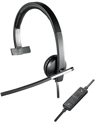 Logitech H650e Wired Headset, Mono Headphone with Noise-Cancelling Microphone, USB, In-Line Controls, Indicator LED, PC/Mac/Laptop - Black