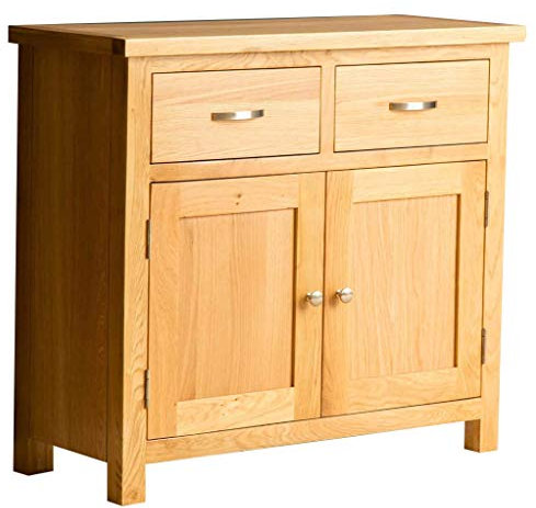 London Oak Small Sideboard Cabinet for Living Room | Roseland Furniture 2 Door 2 Drawer Sideboard Storage for Dining Room or Hallway, Fully Assembled