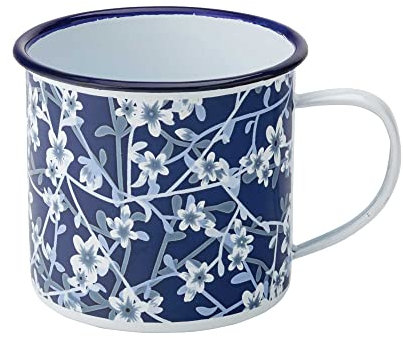 Enamel Heritage Mug 13.5oz / 380ml - Vintage Floral Print Blue and White Camping Mug