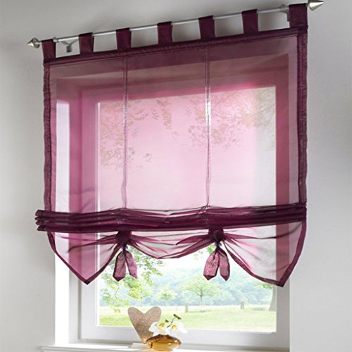 SIMPVALE Raffrollo mit Schlaufen Gardinen Voile römischen Liter Fall Schatten Transparent Vorhang für Balkon und Küche, Weinrot, 140cm (Breite) x155cm (Höhe)
