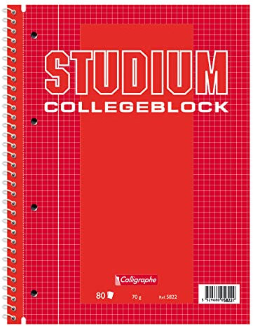 Clairefontaine 5822C Collegeblock DIN A4+ (22,5 x 29 cm, 80 Blatt, kariert mit Rand, ideal für die Schule) 1 Stück rot