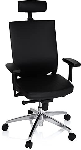 hjh OFFICE 657270 Profi Bürostuhl Porto MAX HIGH Leder Schwarz Bürosessel ergonomisch, Armlehne & Kopfstütze höhenverstellbar