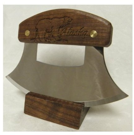 Alaskan Ulu, Inupiat Style with Bear Etched Walnut Handle, 6 by The Ulu Factory