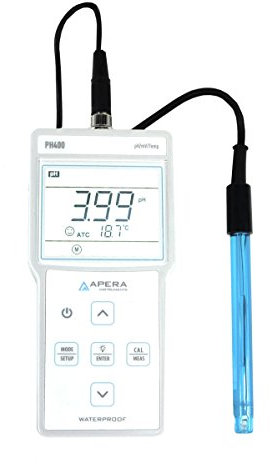 Apera Instruments PH400 tragbares pH-Messgerät (Inkl. 201T-S pH-Elektrode mit integrierter Temperaturmessung; pH-Messbereich: 0,00 bis 14,00)