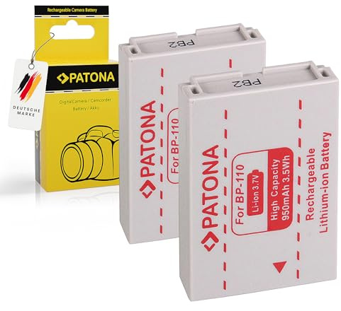 PATONA 2X Akku Ersatz für Canon BP-110 BP110 Battery Pack 950mAh 3.7V 3.5Wh | Ersatzakku für LEGRIA HF R26, R27, R28, R205, R206, VIXIA HF R20, R21, R200, 100% baugleich zu dem Original