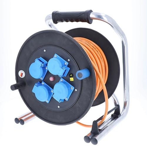 as - Schwabe Panzer-Vollgummi Kabeltrommel 40 m H07BQ-F 3G2,5, SCHUKOultra Pro Schutzkontaktstecker, 4 Schutzkontaktdosen mit Sicherheitsklappdeckeln, 230V, 16A, Made in Germany, IP54, 20743