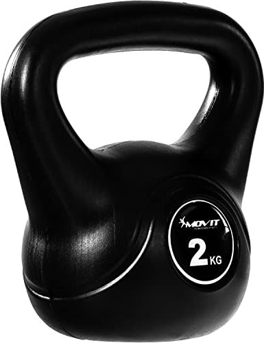 MOVIT Kettlebell BASIC BLACK, Kugelhantel mit Bodenschonender Kunststoffhülle, 1 bis 20 kg, Schadstoffgeprüft, 2 kg
