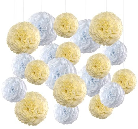 EinsSein Pom Poms 20 Stück Hochzeitsdeko Weiss Creme | Pompons Hochzeit | Deko Taufe, Party, Feier, Kindergeburtstag, Gartenparty, Wedding | Dekoration Zimmer Mädchen Junge