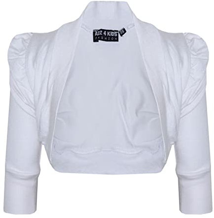 New Kids Girls Ruched Sleeve Stylish Shrug Bolero Cropped Cardigan 2 3 4 5 6 7 8 9 10 11 12 13 Years White