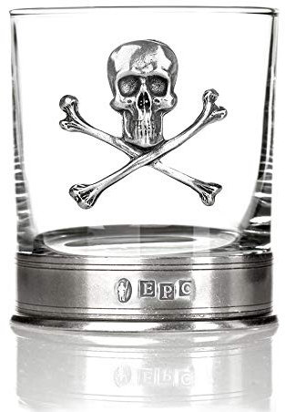 Eburya Skull & Crossbones Tumbler - Handgefertigtes Whisky Glas mit Totenkopf aus Zinn