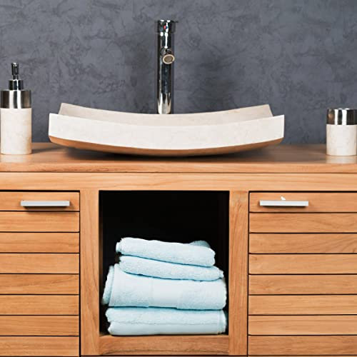 Wanda collection - Grande Vasque crème 50cm à Poser Rectangle en marbre Gènes Poli
