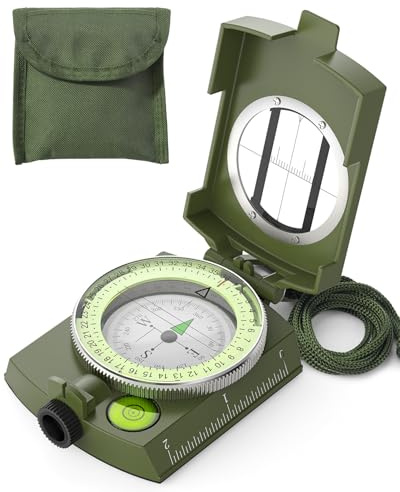 Sportneer Military Lensatic Sighting Compass with Carrying Bag, Waterproof and Shakeproof, Army Green