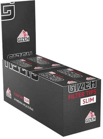 GIZEH Black Filter Tips Slim, 20 x 60 mm – Heftchen mit 35 Blatt | Vorperforierte schmale Filter Tips für einfaches Eindrehen - einzeln entnehmbar, für unterwegs